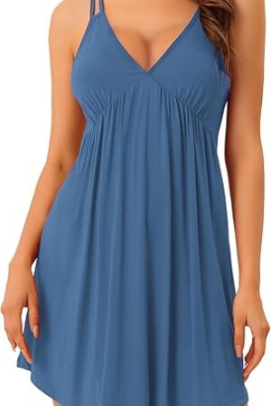 Womens Lingerie Sexy Nighties Pajama Mini Dress Soft Racer Back Full Slip Babydoll Chemise Nightgowns Large Blue