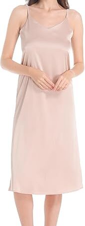 Women's Satin Dress Sleeveless Spaghetti Strap Side Slit Cowl Neck Midi Dresses