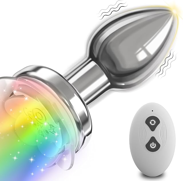 Anal Plug Adult Sex Toys for Women - Rose Vibrator Vibrating Butt Plug 10 Colorful Lights & 10 Powerful Vibration Modes & Remote Control, Metal Vaginal Anal Prostate Massager for Men Couple Pleasure