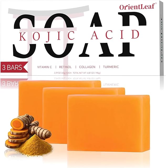 Kojic Acid Soap, Turmeric Soap Bar for Dark Spots, Fresh Citurs Scent, Gentle for Face and Body Wash with Vitamin C, Shea Butter, Retinol, Olive Oil, Collagen (3 PACK)