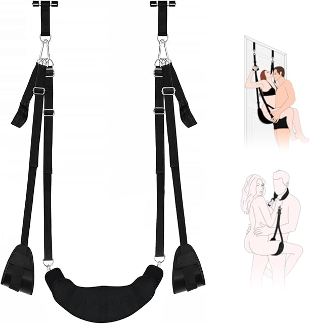 BDSM Sex Swing Bondage Restraints - Updaged 2 in 1 Door Sex Swing & Thigh Sling with Adjustable Straps Soft Plushs Thicked Metal Holds up to 400lbs,Sex Things for Couples Kinky Adult Sex Toys