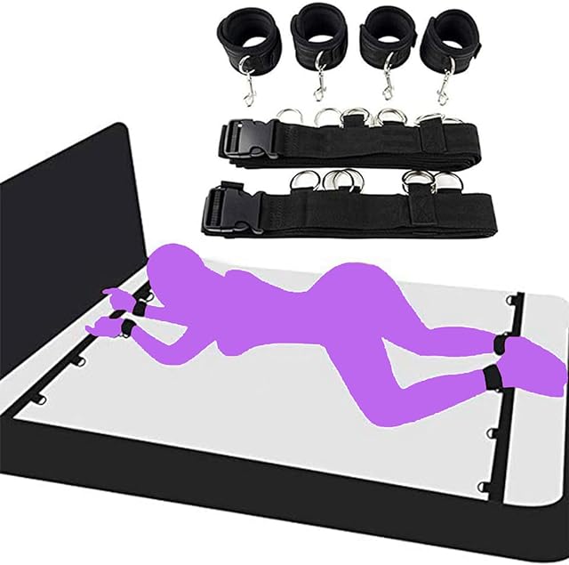 Bed Bonage Straps Restraint for Queen Sized Sex Ties for Ankles and Wrists Bar Women King Size Bed Straps Adult Play Under King Mattress Leg Spreader Bar Sex Hand Cuff Bracelets for Bedroom Sweater