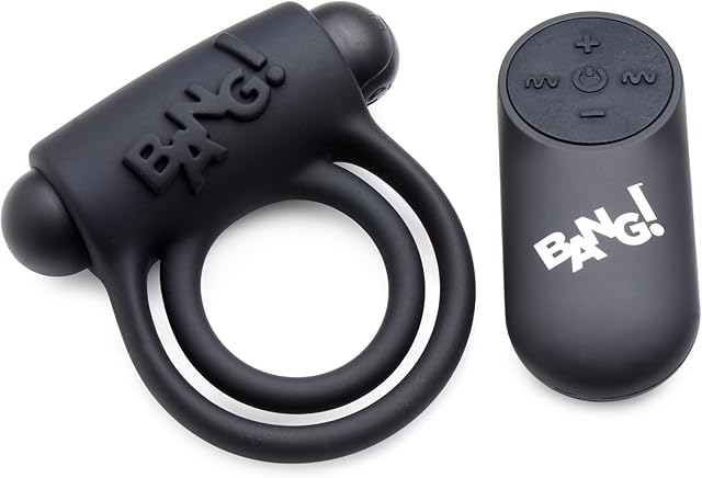 Bang! Remote Control 28X Vibrating Cock Ring and Bullet for Men ? Silicone Penis Ring for Adult Couples ? Black