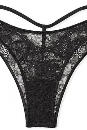 Y-Back Shine Strap Lace Brazilian Panty Color Black New