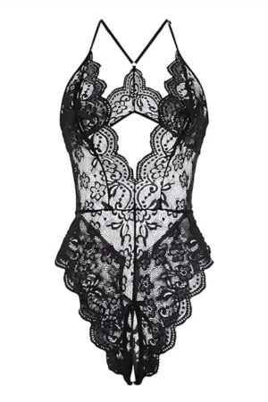 Women's One Piece Lingerie Bodysuit Deep V Teddy Mini Babydoll Black