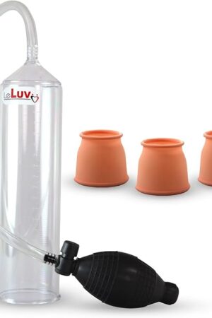LeLuv Easyop 2.25 Inch by 9 Inch Cylinder Penis Pump Black Bgrip Ball Handle Clear Graduated Cylinder/Clear Collapse-Resistant Hose + 3 Silicone Medium Sleeves