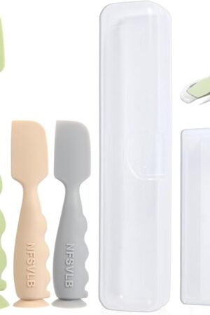 Baby Diaper Cream Spatula with Case-1 Large 2 Mini Butt Paste Spatula with 2 Travel Case-Soft Baby Butt spatula baby Diaper Cream Applicator-Diaper Rash spatula Bum Spatulas Brush