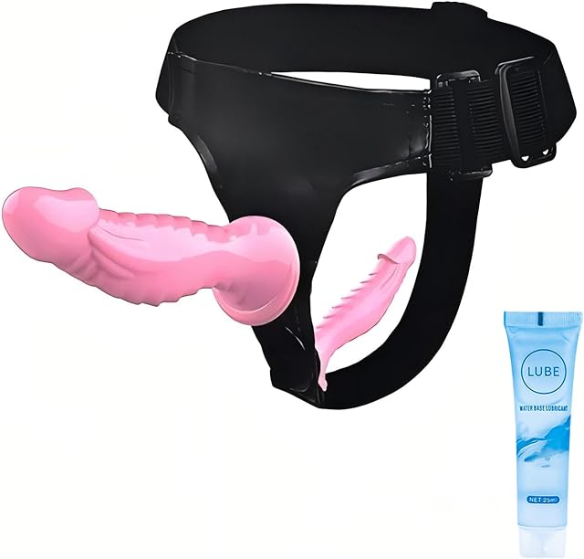 Fengfeiyan-Strap On Dildo Wearable Kit Sex Harness with 2 Removeable Dildo, Anal Plug Sex Toys for Female Masturbation SM Adult Sex Toys for Women Couples Lesbian (Pink, 2)