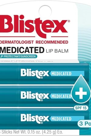 Blistex Medicated Lip Balm, 0.15 Ounce, 3 Count (Pack of 1) Prevent Dryness & Chapping, SPF 15 Sun Protection, Seals in Moisture, Hydrating Lip Balm, Easy Glide Formula for Full Coverage