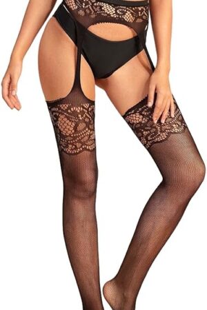 Women's High Waist Tights Fishnet Lingerie Sexy Stocking High Tight Garter Belt Suspender Pantyhose
