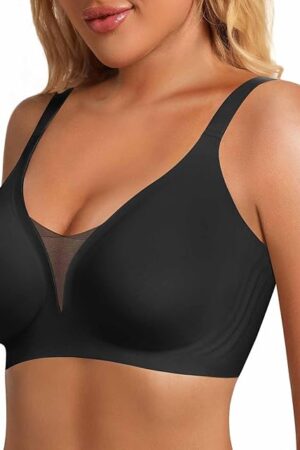 Womens Wireless Bras V Mesh Push Up No Underwire Bralette Seamless Supportive Tshirt Bra Everyday Bras