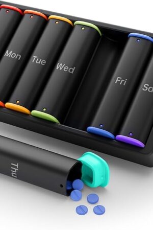 Weekly Pill Organizer 2 Times a Day, KOVIUU Large Travel Pill Box 7 Day, Am Pm Twice Daily Pill Case with Rotatable Handle, Week Pill Holder Container for Vitamin Medicine Supplement Fish Oil, Black