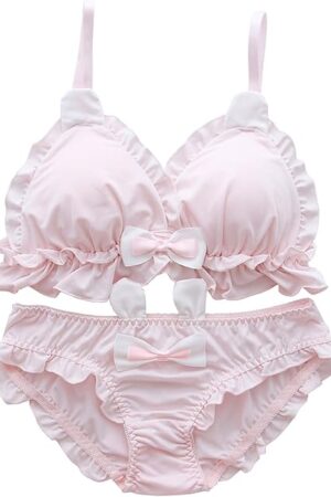 Kawaii Lace Lingerie For Women Girl Cute Wireless Triangle Seamless Bras And Panty Set Rabbit Ears Bow Padded Bralettes