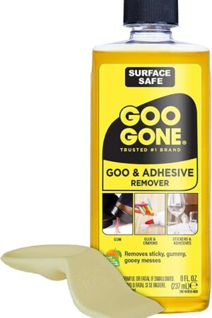 Goo Gone Original Liquid - 8 Ounce - Surface Safe Adhesive Remover Safely Removes Stickers Labels Decals Residue Tape Chewing Gum Grease Tar Crayon Glue