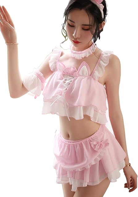 Women Lingerie Cute cat Role Play Lingerie Lolita Anime Bikini Lingerie Chiffon Medium