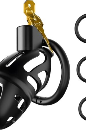 Chastity Cage Sex Toys for Man,Male Chastity Devices Cock cage Belt Lightweight Penis Cage with 3 Sizes Rings and Invisible Lock (Black)