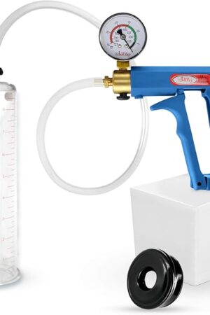 LeLuv Penis Pump Maxi Blue Handle Installed Gauge - Bundle with Clear Hose, Vacuum Seal - 9 inch Length x 2 inch Diameter Cylinder