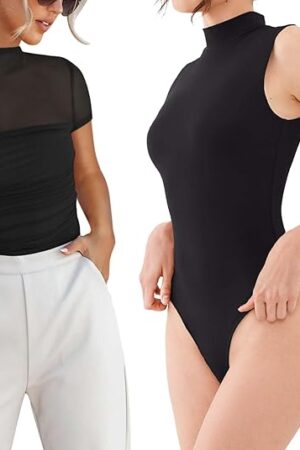 Women's Sexy Mock Turtleneck Bodysuits Summer Tops