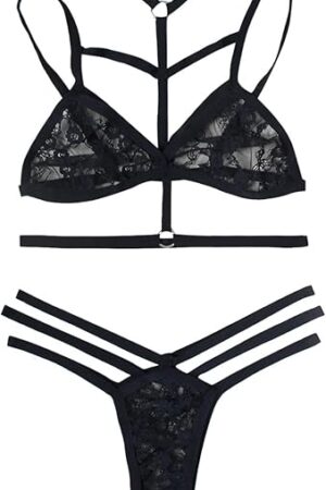 Women Neck Hloolw Lingerie Set Lace Bra And Panty Sets 2 Piece Lace Teddy Bodysuit lingerie sets for women