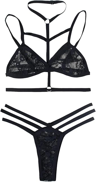 Women Neck Hloolw Lingerie Set Lace Bra And Panty Sets 2 Piece Lace Teddy Bodysuit lingerie sets for women