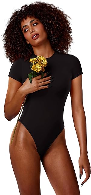 Women's Crew Neck Short Sleeve Bodysuits Fashion T-shirt Tops Bodysuitss Tops