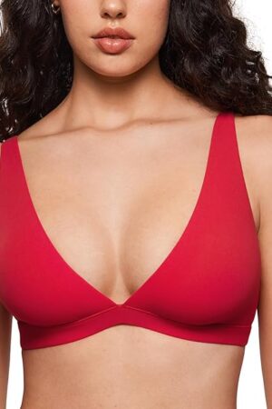 Women's Inbarely Soft Plunge Bralette - Deep V Unlined Triangle No Padding No Underwire Sexy Comfort Sleep Bra
