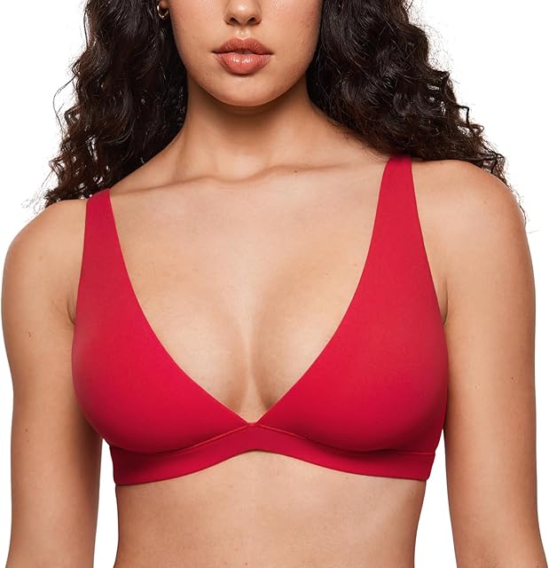 Women's Inbarely Soft Plunge Bralette - Deep V Unlined Triangle No Padding No Underwire Sexy Comfort Sleep Bra