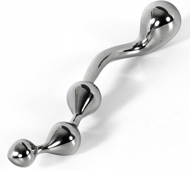 LeLuv Dildo Kinky Wand Solid Stainless Steel Beaded Curved