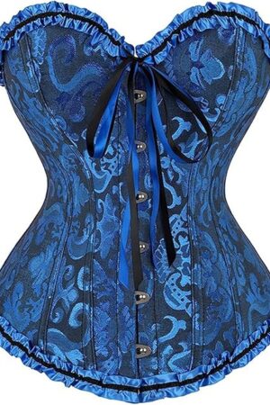 Blue Corset Tops for Women Strapless Overbust Bustier Plus Size Renaissance Gothic Sexy Steampunk Shapewear Lingerie
