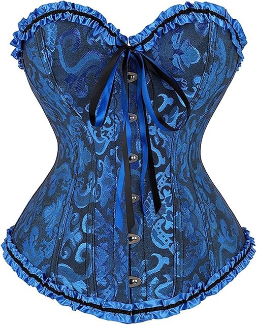 Blue Corset Tops for Women Strapless Overbust Bustier Plus Size Renaissance Gothic Sexy Steampunk Shapewear Lingerie