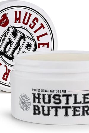 Hustle Butter Tattoo Aftercare 5oz Tattoo Balm, Heals + Protects New Tattoos and Rejuvenates Older Tattoos - 100% Vegan Cream No-Petroleum