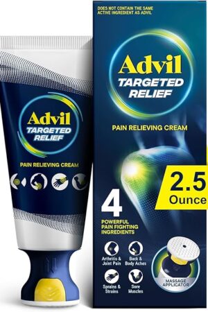 Advil Targeted Relief Pain Relieving Cream with Massage Applicator, Up to 8 Hours of Powerful Relief of Minor Arthritis Pain, Joint Pain, Lower Back Pain and Muscle Pain, 25 oz