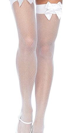 Women's OS Satin Bow Fishnet Thigh Highs