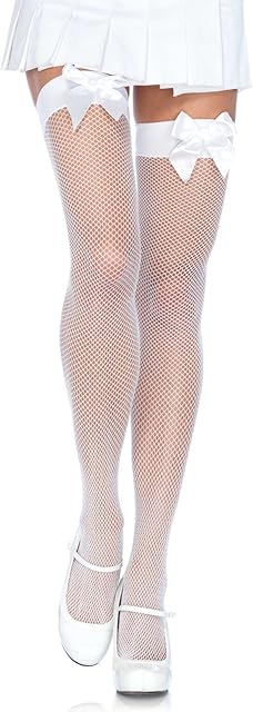Women's OS Satin Bow Fishnet Thigh Highs