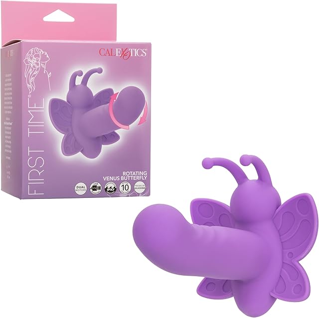 CalExotics First Time Rotating Venus Butterfly, 10-Function Waterproof Silicone Full-Contact Self Butterfly Stimulator with Rotating Pleasure Tip Purple SE-0003-17-3