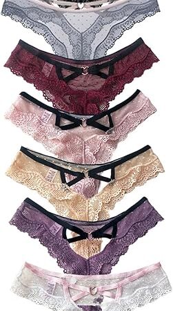 Women Underwear Lace Cut Out Thongs Low Waist Panties Briefs Polka Dot See Through Thongs 3 Pack