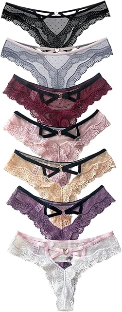 Women Underwear Lace Cut Out Thongs Low Waist Panties Briefs Polka Dot See Through Thongs 3 Pack