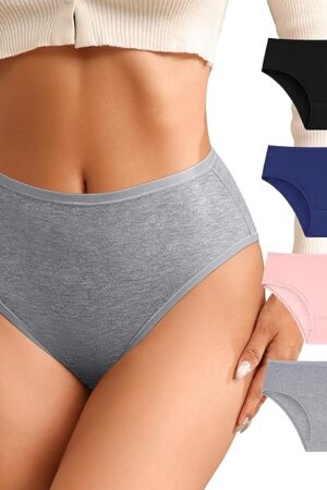 Womens High Waisted Bikini Underwear Smooth Hipster Panties Cheeky Underwear Breathable Ladies Panties 4 Pack
