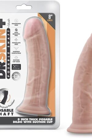 Blush Dr. Skin Plus 8" Realistic Dildo, Triple Density Posable Cock - Suction Cup, Strap-On Real Feel Big Dildo, Soft Yet Firm Vaginal & Anal Penis - Adult Sex Toy for Women, Men, Couples - (Vanilla)