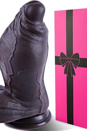 3.5 Inch Diameter Extra Thick Huge Uncut Suction Dildo Black, 9" Silicone Realistic Wide Giant Foreskin Uncircumcised Dildo with Balls, Large XXL Big Biggest Anal Dildos G-spot Sex Toy for Men Women