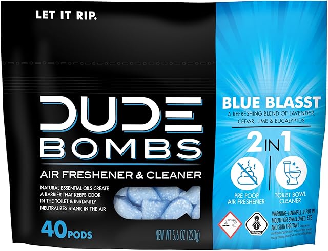 DUDE Bombs - Toilet Stank Eliminator - 1 Pack, 40 Pods - Fresh Scent 2-in-1 Stank Eliminator + Toilet Bowl Freshener - Refreshing Blend of Lavender, Cedar, Lime, and Eucalyptus