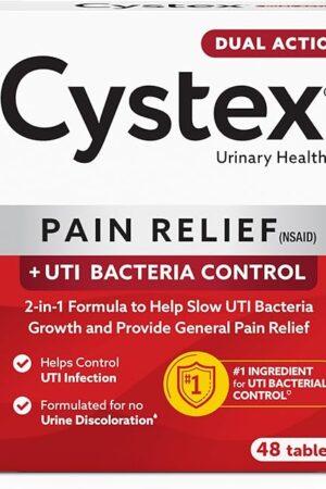 Cystex Dual Action UTI Pain Relief & Prevention Tablets ? 2-in-1 Formula Relieves Discomfort & Slows Bacterial Growth ? Non-Staining, FSA/HSA Eligibl, (48 Count)