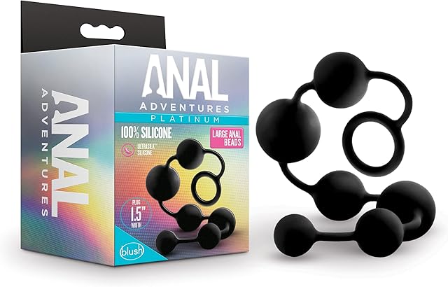 Blush Novelties - Blush Anal Adventures Platinum - Advanced 16 Inch Large Puria Silicone Anal Beads - Ultrasilk Smooth - Sturdy Retrieval Ring - Flexible - Graduated Beads for Comfort, Sex Toy - Black