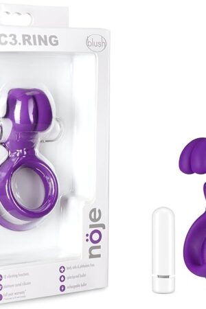Blush Noje C3 Iris Vibrating Cock Ring w/Rabbit Ears for Clitoral & Penis Stimulation - Soft Silicone Ball Stretcher - 10 Vibration Modes - Couples Pleasure Ring for Cuddle & Intimate Play - (Purple)