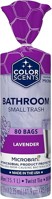 Color Scents Small Trash Bags - 4 Gallon, 80 Bags (1 Pack of 80 Count), Twist Tie - Lavender Bag with Lavender Scent with Microban