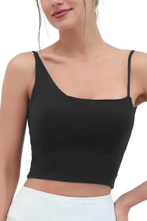 Women's Backless Long Line Sports Bras One Shoulder Padded Strappy Workout Tank Tops Sexy U Back Cute Yoga Bra