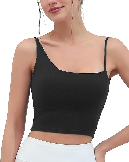 Women's Backless Long Line Sports Bras One Shoulder Padded Strappy Workout Tank Tops Sexy U Back Cute Yoga Bra