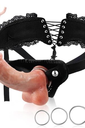 Adjustable Strap On Dildo Harness Adult Sex Toys,Equipped 846 inch Realistic Suction Cup Dildo,FOXWAND Wearable Lace Strapon Harness with 3 O-Rings,G-spot and Anal Play for Women,Lesbians and Couples