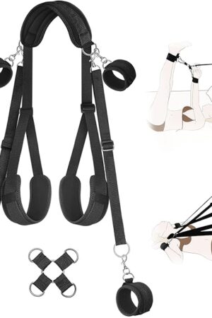 BDSM Sex Bondage Bed Restraint Adjustable Neck to Thigh Restraints with Hand to Ankle Sex Harness Sling, Detachable Handcuffs & Ankle Cuffs with Cross Buckle,Ideal for Couples & Adult Beginner Sex Toy