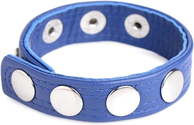 Cock Ring Blue Studded Leather Speed Snap-On Ring for Men or Couples, Harder Longer Erection Enhancer, Adjustable Cock Ring, Stay Hard Male Enhancement - Blue